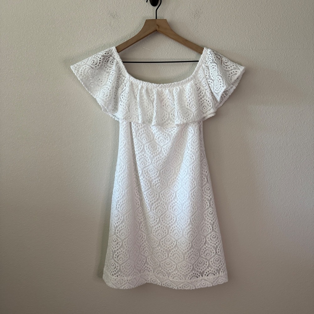 LILLY PULITZER Women Lace Ruffle Shift Dress Size Small Preppy Coastal Beachy